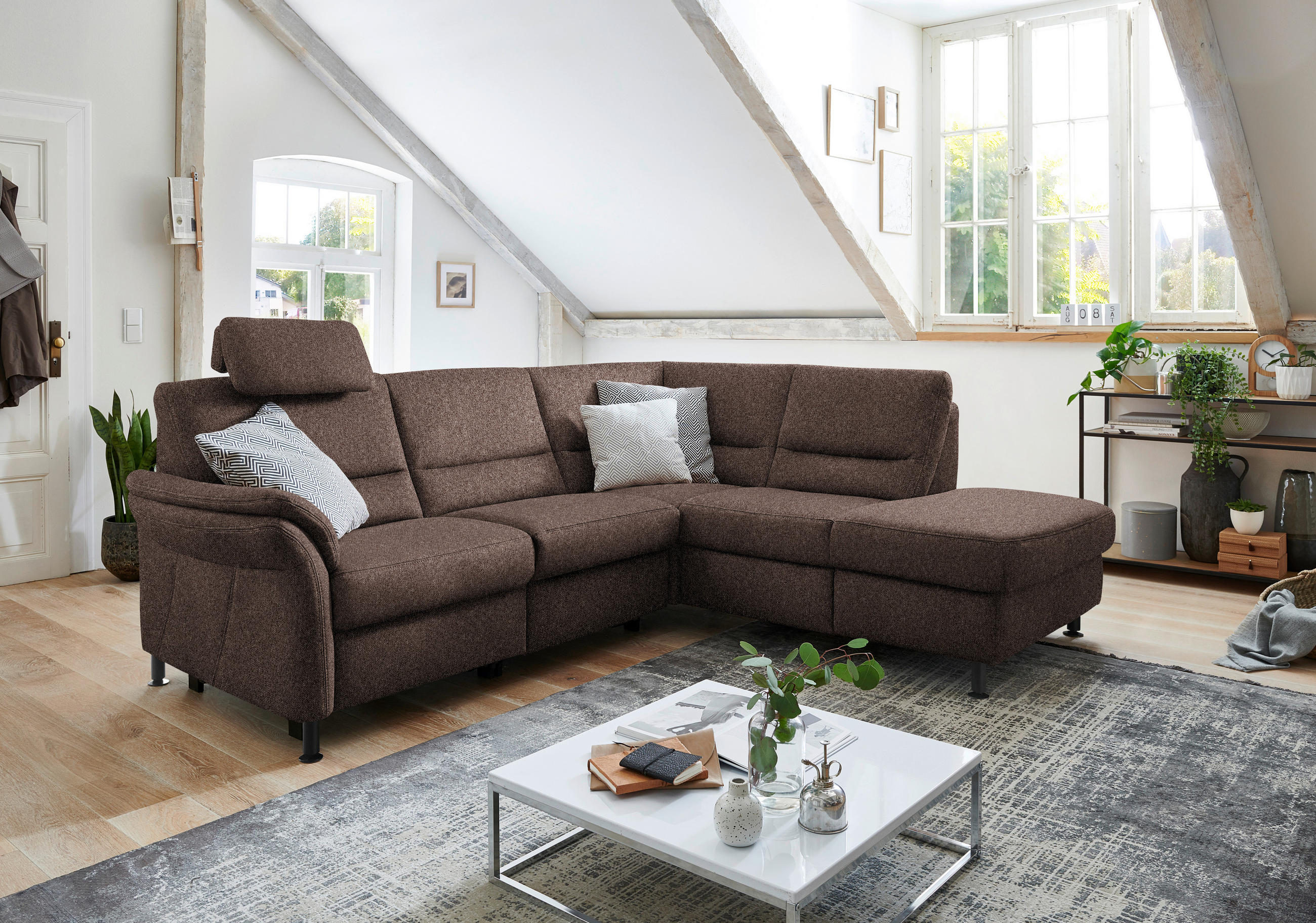 ECKSOFA in Flachgewebe Braun  - Schwarz/Braun, Modern, Textil/Metall (227/203cm) - Beldomo System