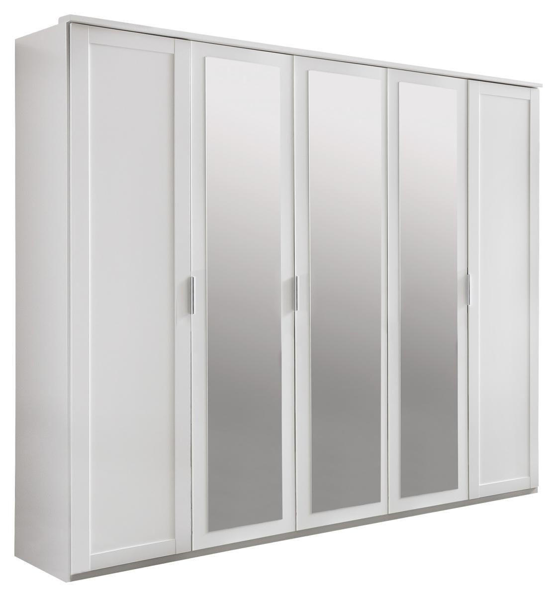 DREHTÜRENSCHRANK 225/210/58 cm 5-türig Weiß  - Silberfarben/Weiß, KONVENTIONELL, Glas/Holzwerkstoff (225/210/58cm) - MID.YOU