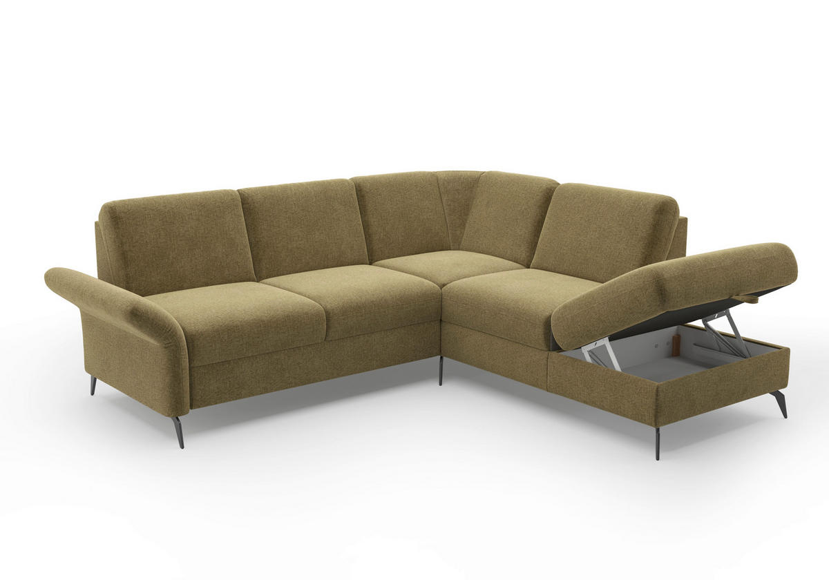 ECKSOFA ROCHELLE E Olivgrün Flachgewebe  - Schwarz/Olivgrün, KONVENTIONELL, Textil/Metall (240/216cm) - Sit & More