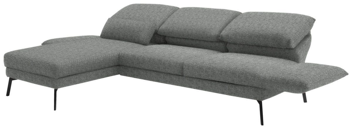 ECKSOFA in Flachgewebe Hellgrau  175/277 cm  - Hellgrau/Schwarz, Design, Textil/Metall (175/277cm) - Schöner Wohnen