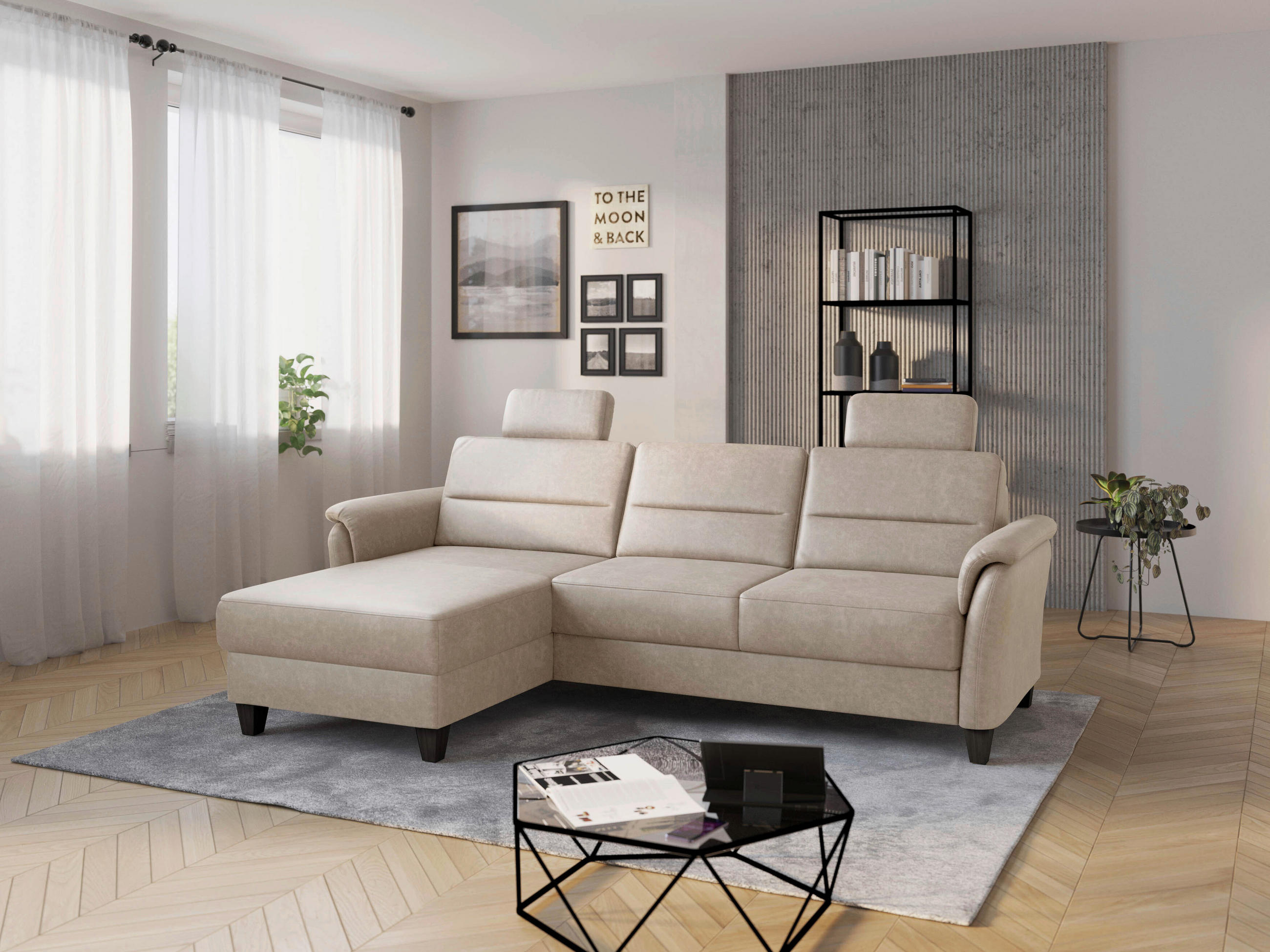 ECKSOFA PALMERA V Beige Mikrofaser  - Wengefarben/Beige, KONVENTIONELL, Holz/Textil (163/244cm) - Sit & More