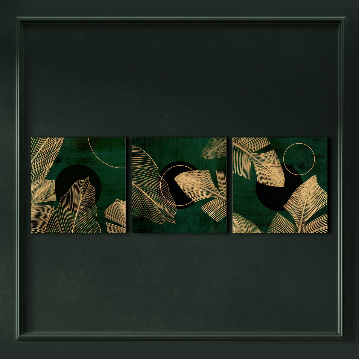 BILDERSET 3x32/32 cm  - Dunkelgrün/Goldfarben, Basics, Holz/Textil (3x32/32cm)