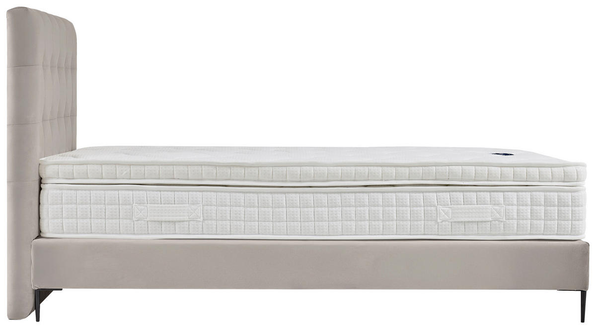Boxspring, 140/200 cm, crem - crem/culoare natur, Modern, metal/textil (140/200cm) - MID.YOU