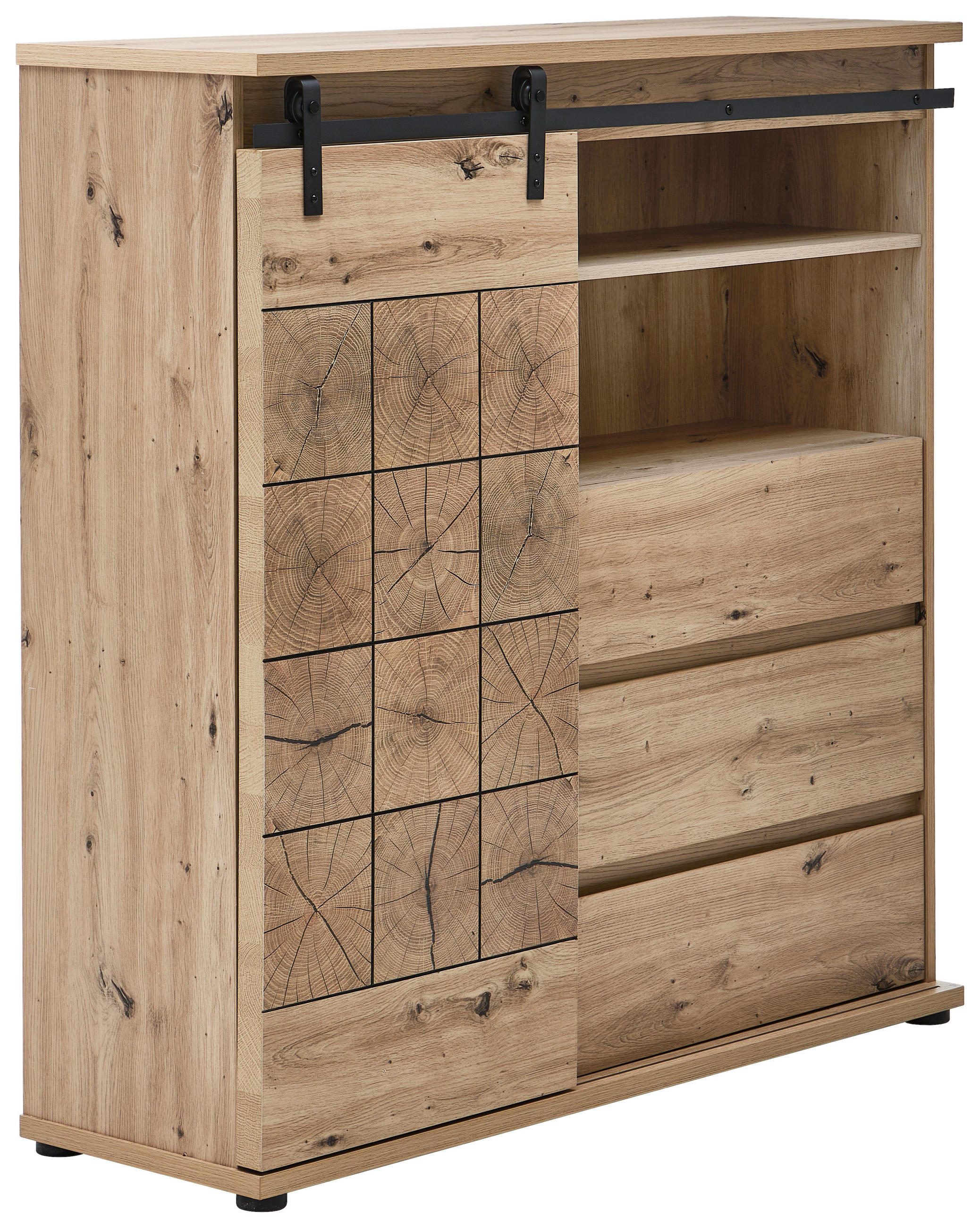 FÉLMAGAS SZEKRÉNY 120/126/40 cm  - tölgyfa színű/fekete, Lifestyle, műanyag/faalapú anyag (120/126/40cm) - MID.YOU