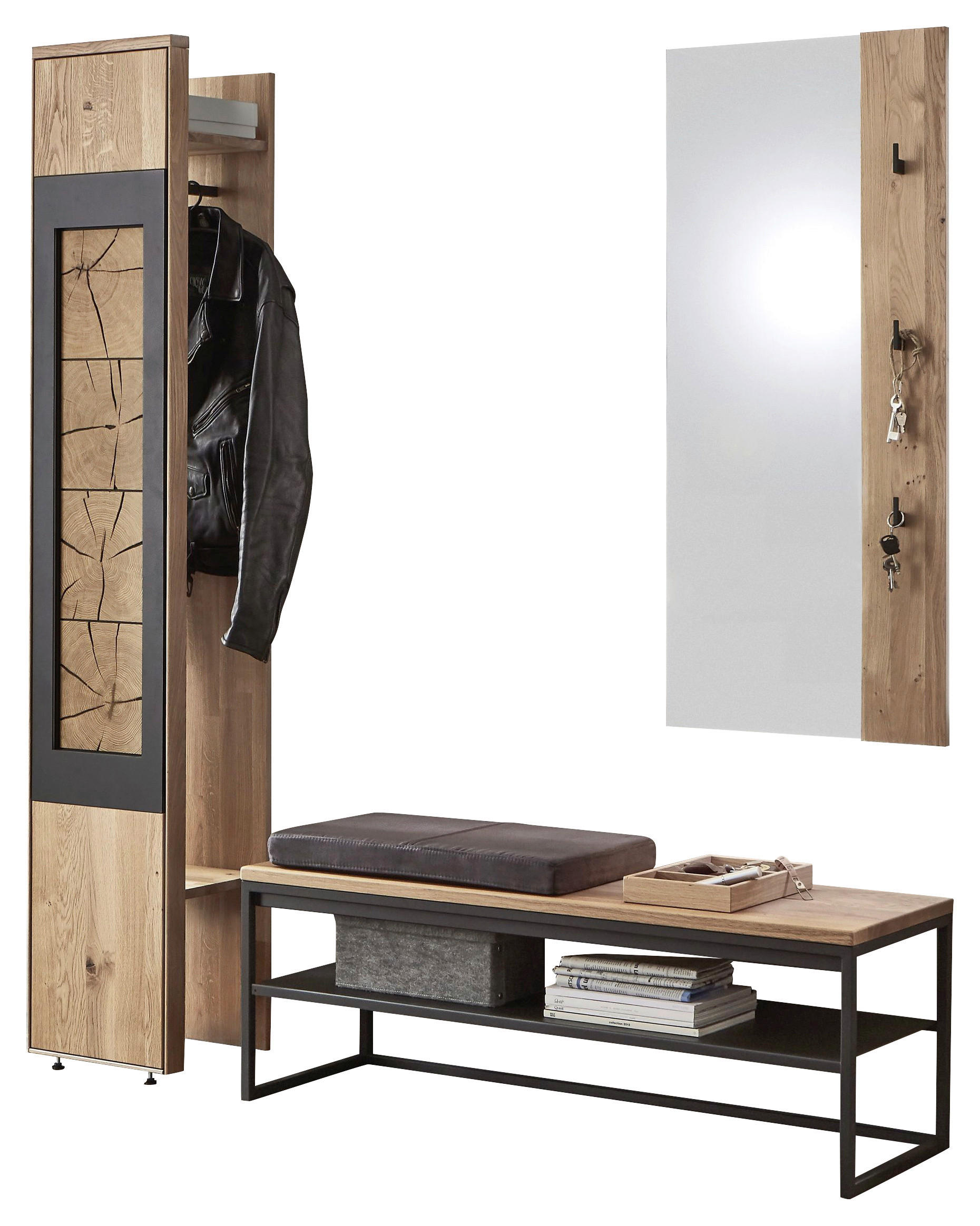 GARDEROBE  in 168,9/195,6/41 cm  - Eichefarben/Schwarz, Design, Glas/Holz (168,9/195,6/41cm) - Valdera