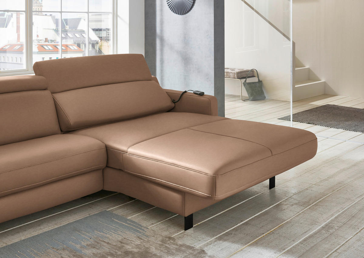 ECKSOFA Echtleder Braun  - Schwarz/Braun, Design, Leder/Metall (291/176cm) - Valdera
