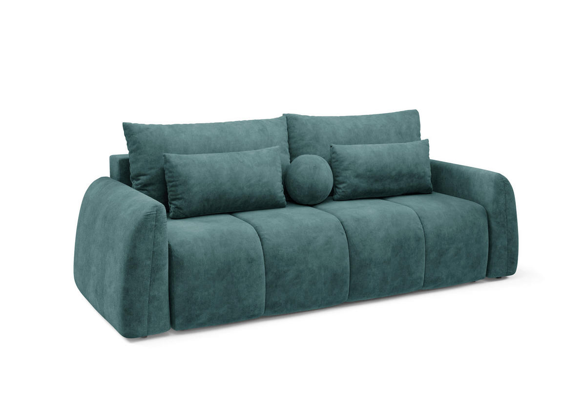 SCHLAFSOFA GERONIMO in Velours Petrol  - Petrol/Schwarz, Design, Kunststoff/Textil (252/93/167cm) - Livetastic