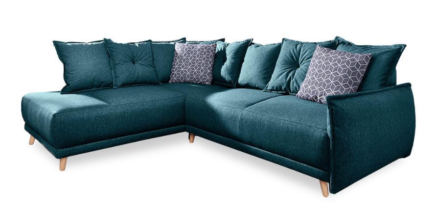 HÖRNBÄDDSOFFA i tyg petrol  - mörkgrå/furufärgad, Basics, trä/textil (190/235cm) - MID.YOU