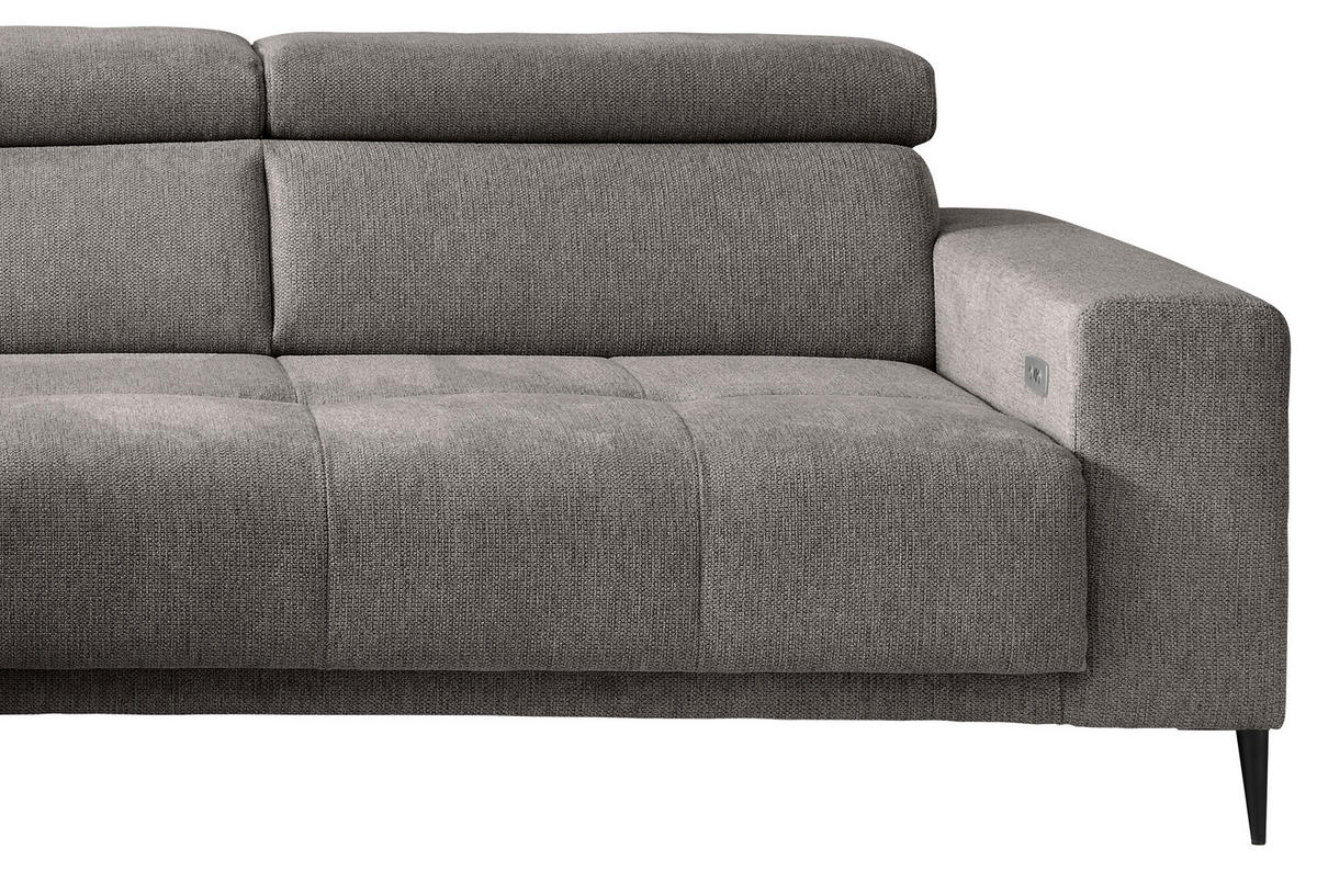 ECKSOFA INTERA in Chenille Graubraun  225/305 cm  - Graubraun/Schwarz, KONVENTIONELL, Textil/Metall (225/305cm) - Livetastic