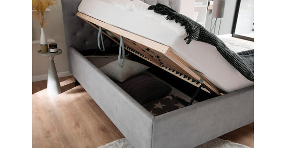 POLSTERBETT Matratze, gepolstertes Kopfteil, Lattenrost, Bettkasten Hellgrau 160/200 cm  - Hellgrau/Schwarz, MODERN, Holz/Holzwerkstoff (160/200cm) - Xora