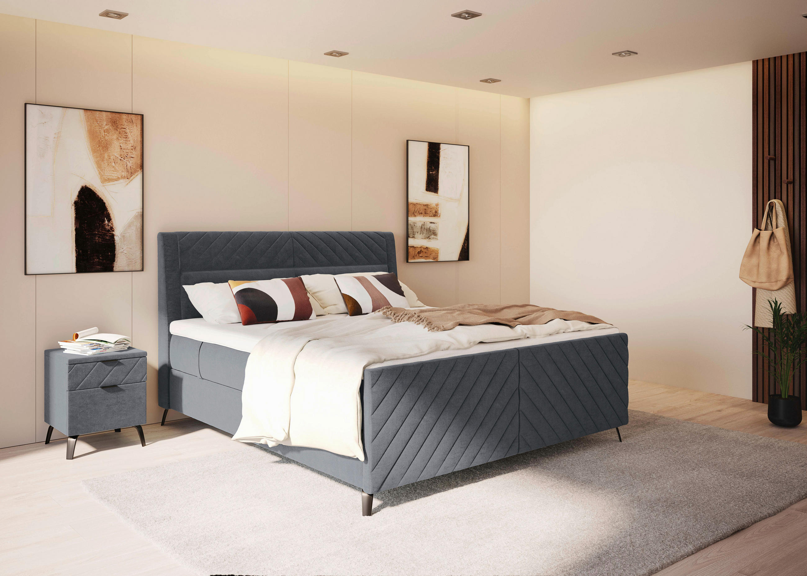 BOXSPRINGBETT 160/200 cm  in Dunkelgrau  - Dunkelgrau/Schwarz, Design, Textil/Metall (160/200cm) - Esposa