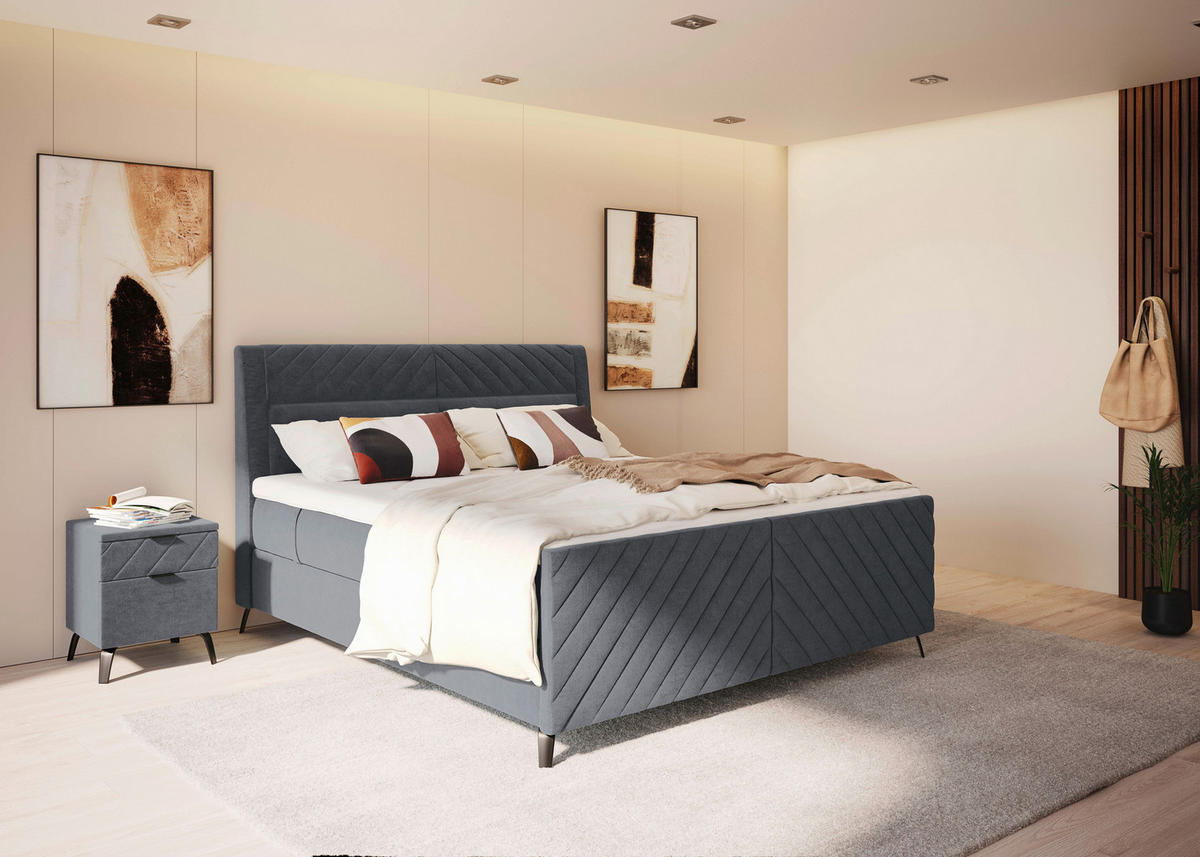 BOXSPRINGBETT 180/200 cm  in Dunkelgrau  - Dunkelgrau/Schwarz, Design, Textil/Metall (180/200cm) - Esposa