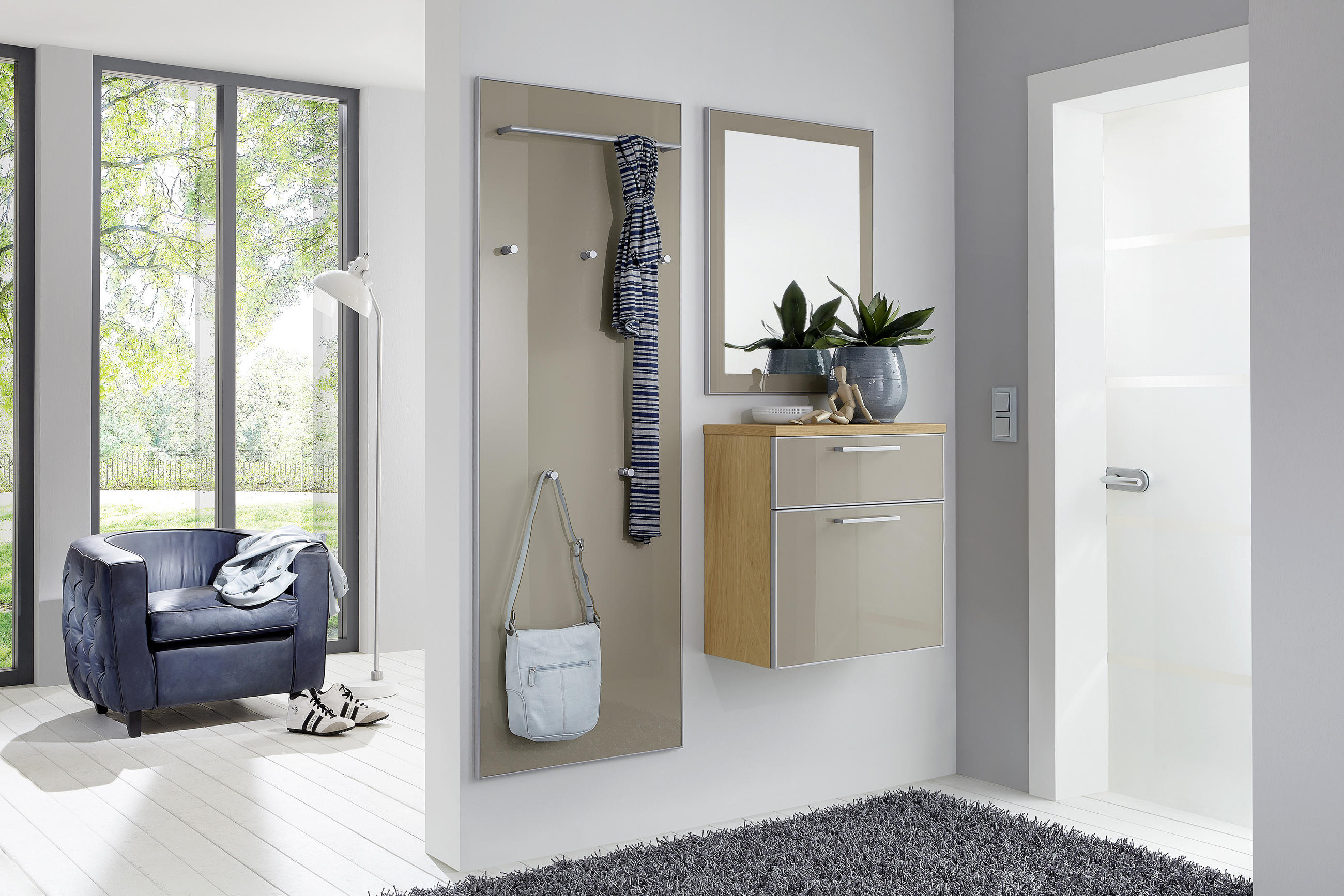 GARDEROBENPANEEL  in 42/170/27 cm  - Taupe/Eiche Bianco, Design, Glas/Holzwerkstoff (42/170/27cm)