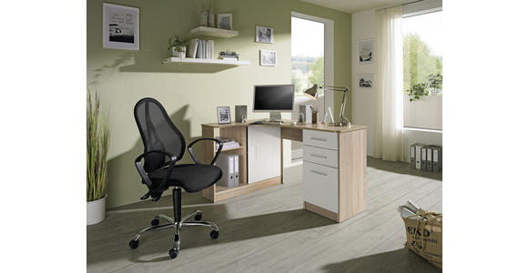 ECKSCHREIBTISCH 150/120/75 cm in Weiß, Eichefarben - Eichefarben/Alufarben, KONVENTIONELL, Holzwerkstoff/Kunststoff (150/120/75cm) - Venda