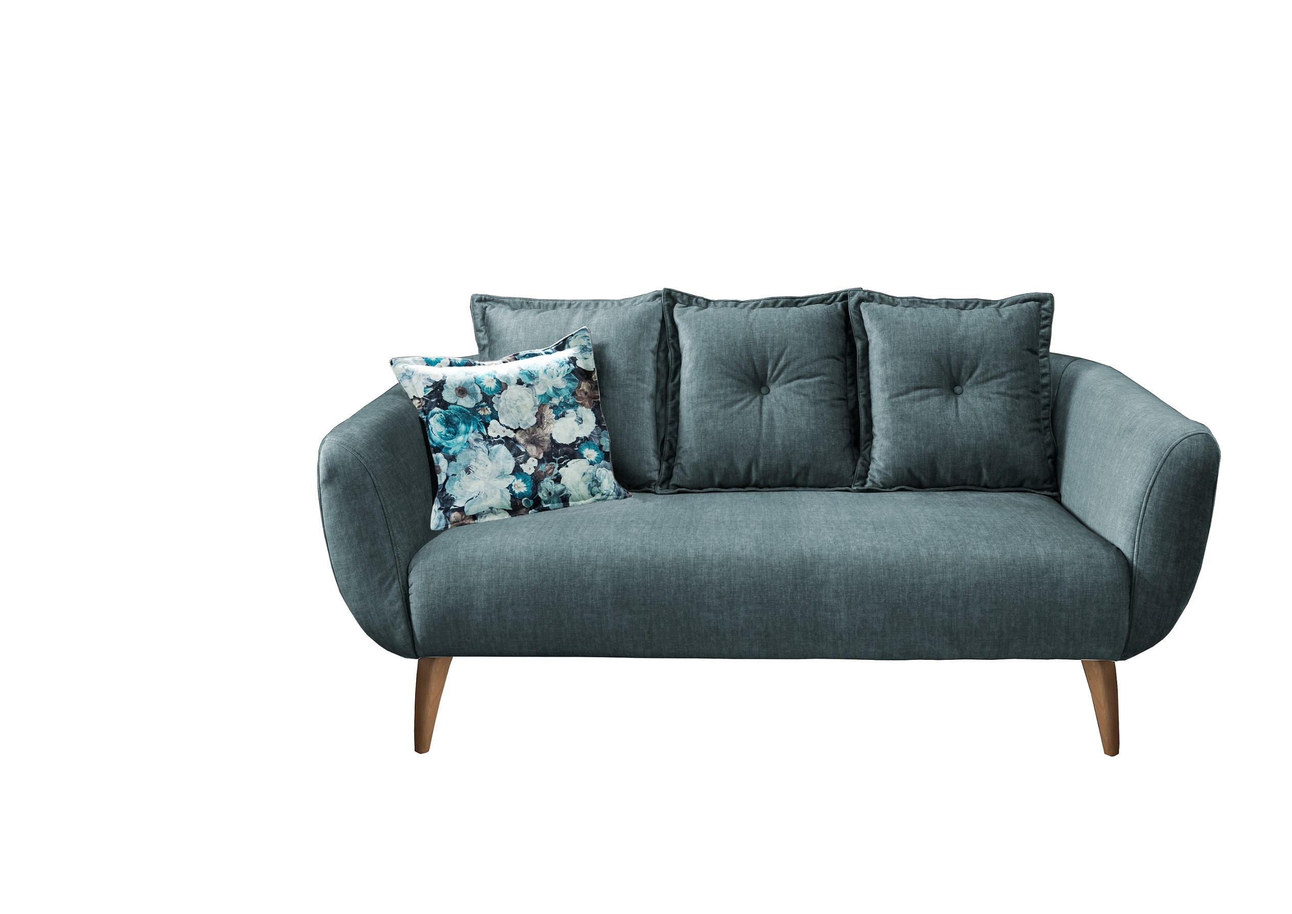 2,5-SITZER Velours Blau, Multicolor  - Blau/Buchefarben, MODERN, Holz/Textil (196/94/103cm) - Livetastic