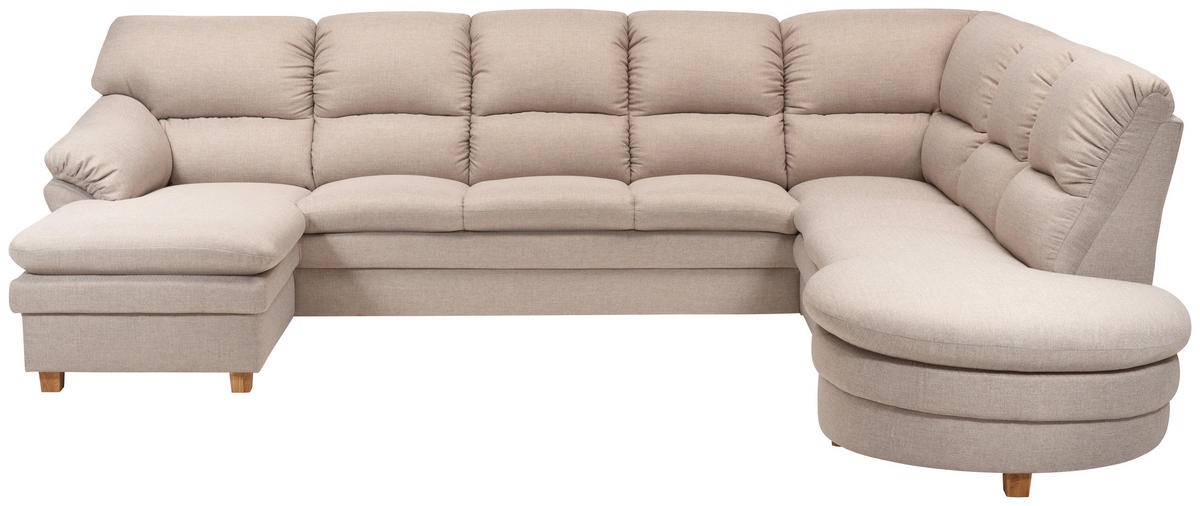 SOFA Flachgewebe Beige  - Eichefarben/Beige, KONVENTIONELL, Holz/Textil (161/341/269cm) - Livetastic