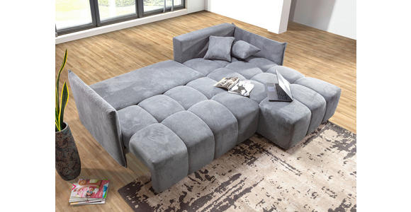 ECKSOFA Grau Plüsch Zierkissen, Rückenkissen, Bettkasten, Schlaffunktion, Rücken echt, Liegefläche im Originalstoff  - Schwarz/Grau, KONVENTIONELL, Kunststoff/Textil (253/192cm) - Carryhome
