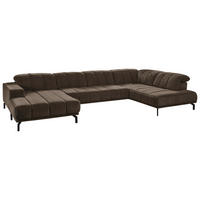 WOHNLANDSCHAFT Braun Velours  - Schwarz/Braun, Design, Textil/Metall (195/383/219cm) - Beldomo Style