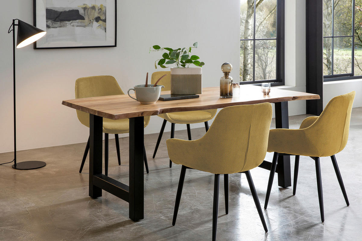 TISCHGRUPPE Cord Akazie massiv Naturfarben, Goldfarben  - Goldfarben/Naturfarben, MODERN, Holz/Textil (180/90/76,5cm) - Livetastic