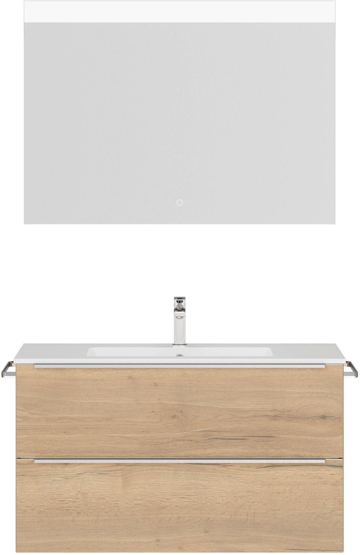 BADEZIMMER 3-teilig  in 101 cm  - Edelstahlfarben/Eichefarben, MODERN, Holzwerkstoff/Stein (101cm) - Nobilia