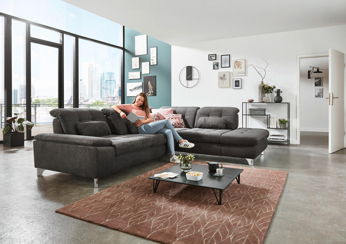 ECKSOFA in Chenille Hellblau  - Chromfarben/Hellblau, Design, Textil/Metall (310/260cm) - Beldomo Speed