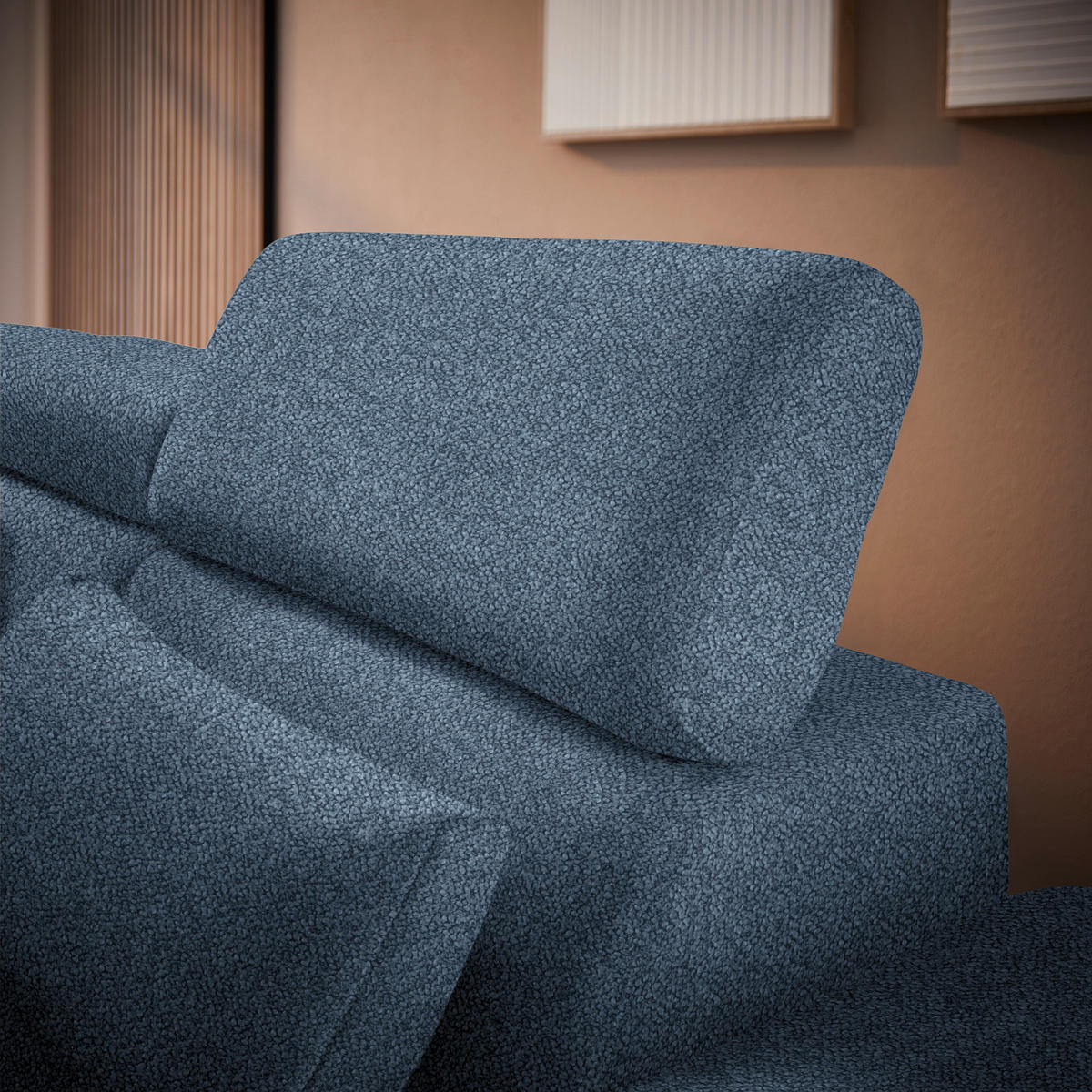 ECKSOFA in Velours Blau  264/299 cm  - Blau/Schwarz, Design, Textil/Metall (264/299cm) - Novel