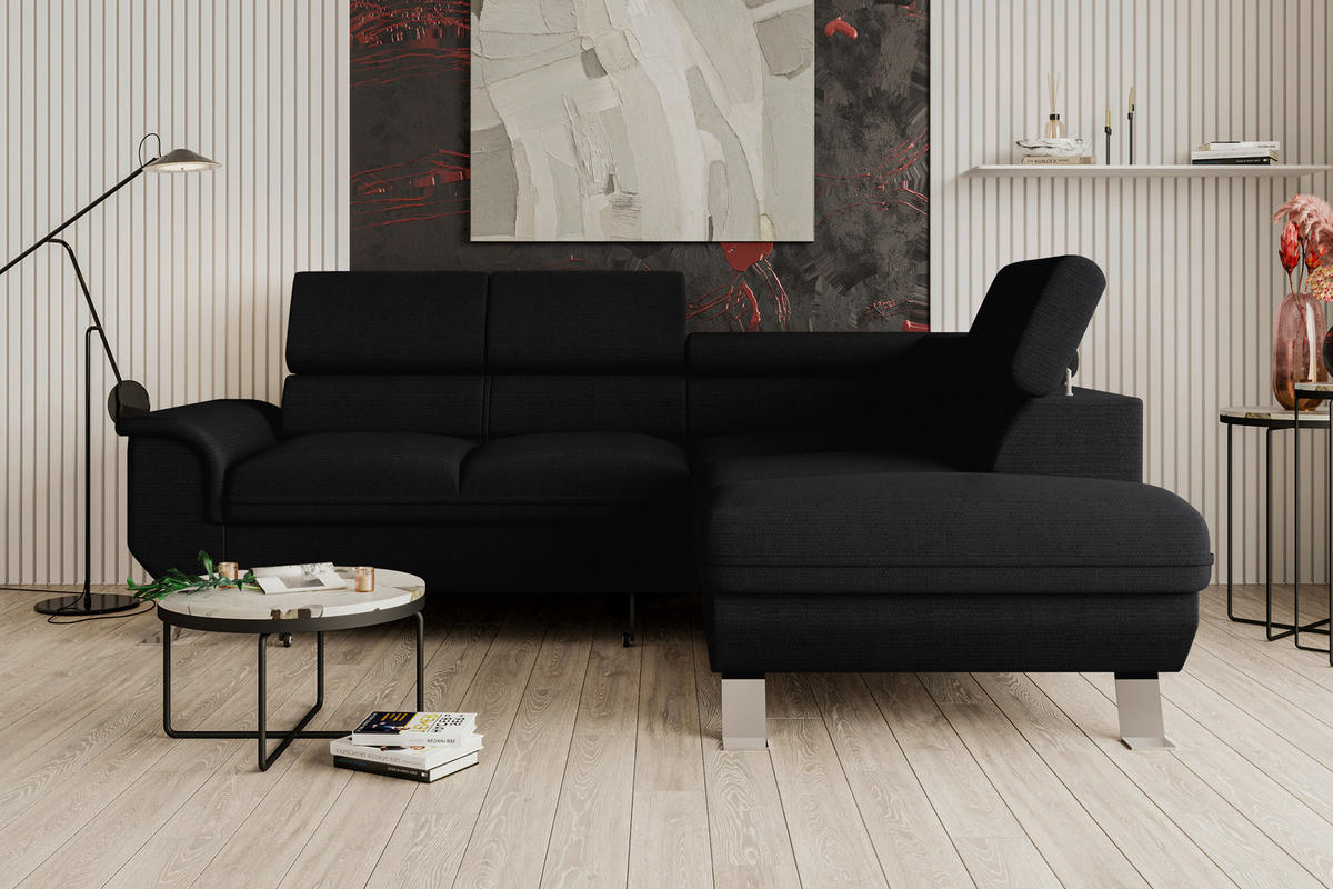 ECKSOFA in Struktur Schwarz  - Silberfarben/Schwarz, Konventionell, Textil/Metall (268/207cm) - MID.YOU