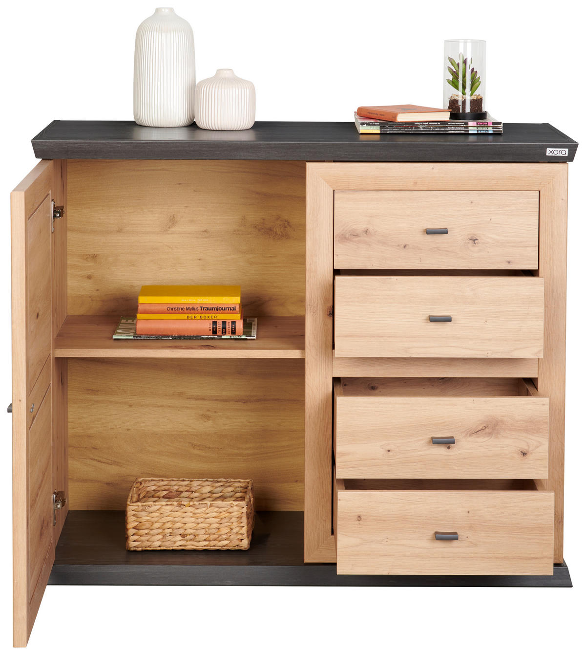 KOMMODE 108/89,5/43 cm  in Eichefarben, Dunkelgrau  - Dunkelgrau/Eichefarben, Lifestyle, Holzwerkstoff/Metall (108/89,5/43cm) - Xora