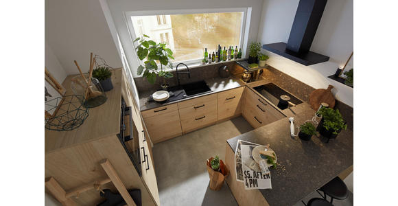 EINBAUKÜCHE - Eichefarben/Anthrazit, Design, Holzwerkstoff - Dieter Knoll