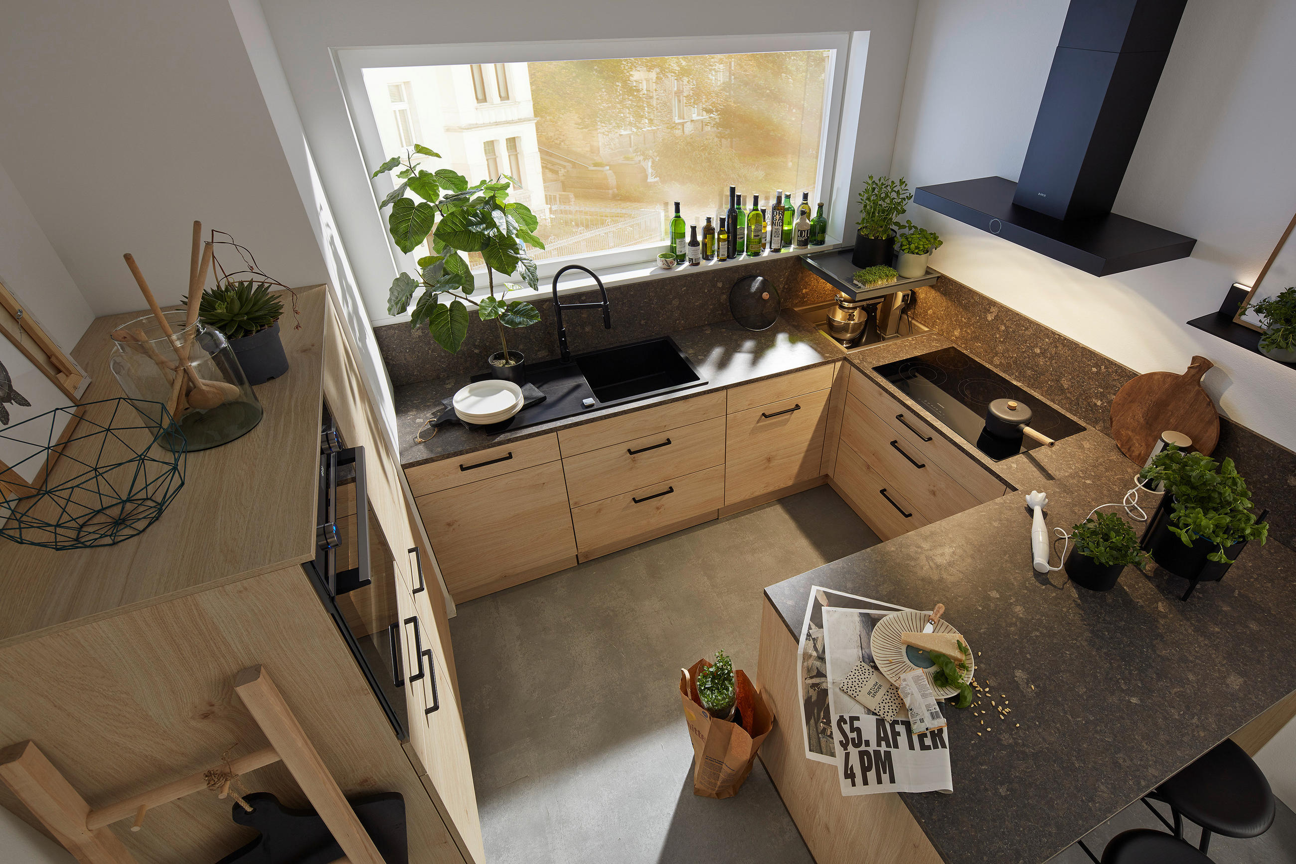 EINBAUKÜCHE   - Eichefarben/Anthrazit, Design, Holzwerkstoff - Dieter Knoll