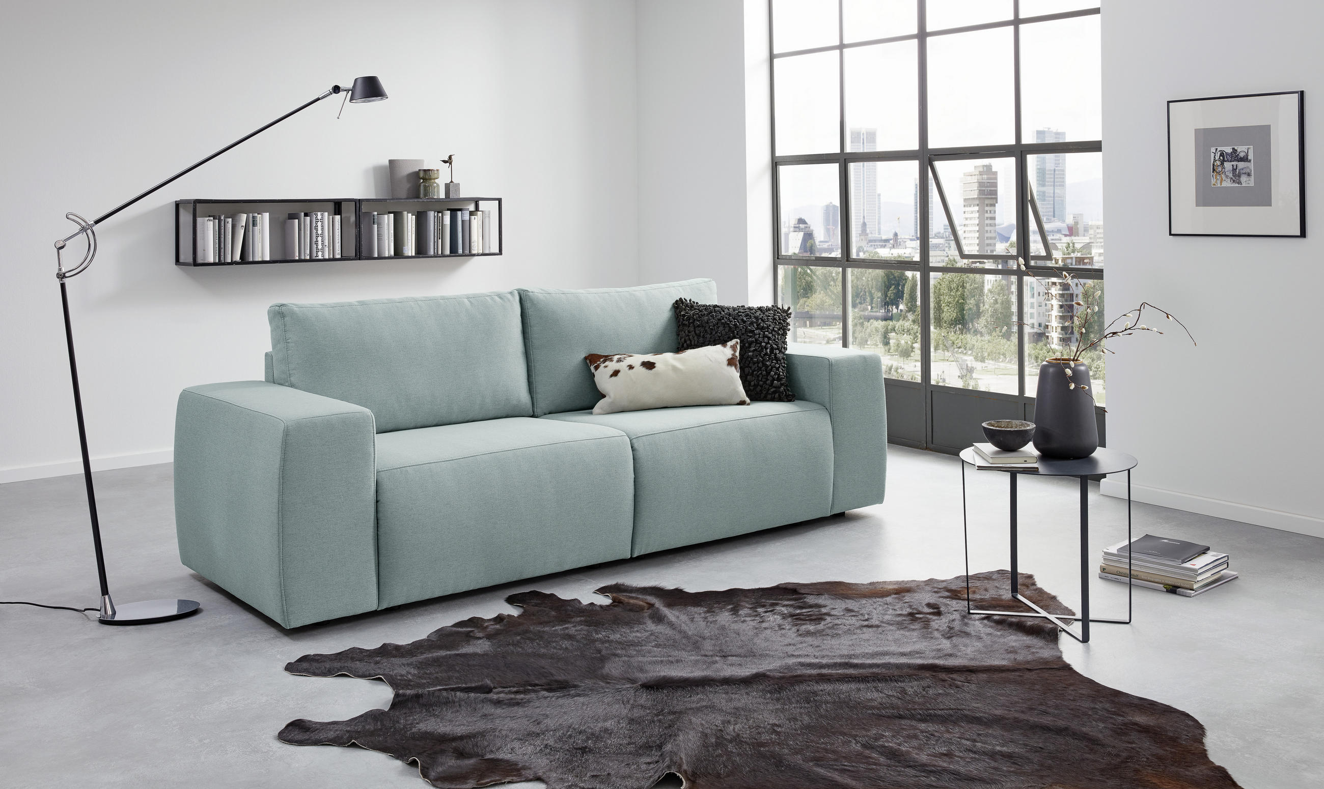 2-SITZER-SOFA in Webstoff Hellblau  - Schwarz/Hellblau, Design, Kunststoff/Textil (242/87/89cm) - LOOKS by W.Joop