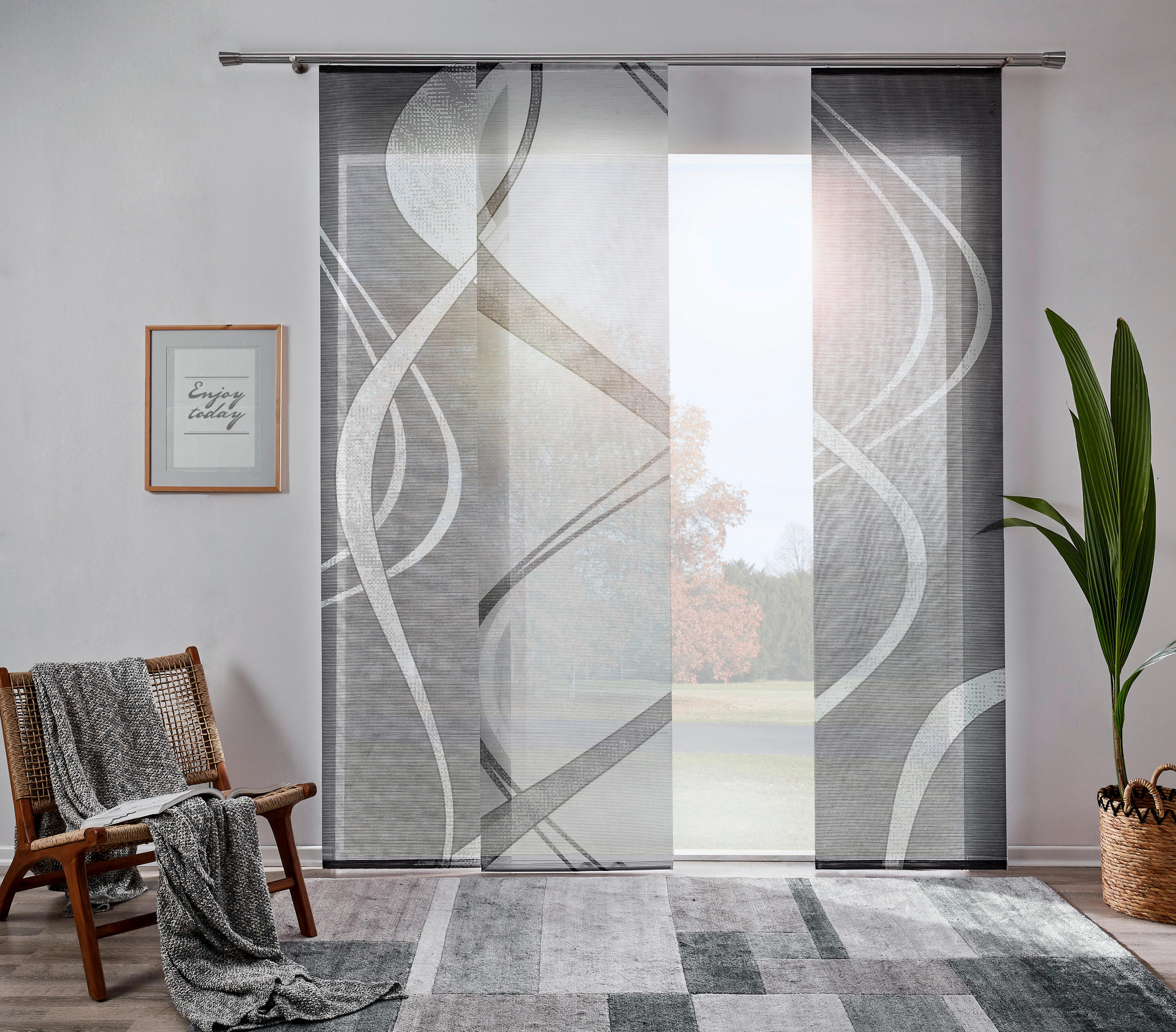 FLÄCHENVORHANG  3 Stück  halbtransparent   60/245 cm  - Weiß/Grau, Design, Textil (60/245cm) - Novel