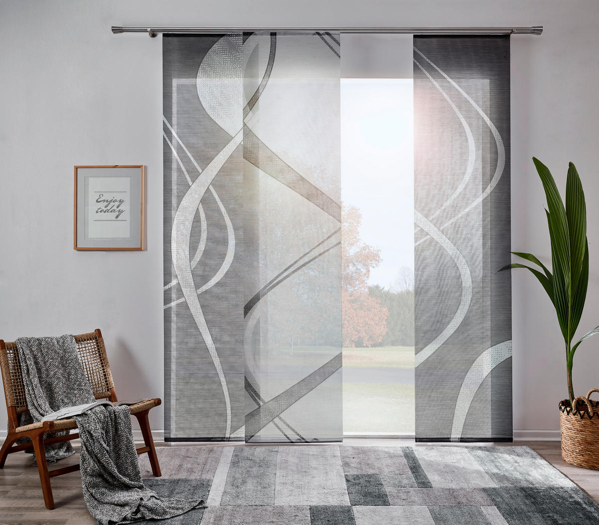 FLÄCHENVORHANG  3 Stück  halbtransparent   60/245 cm  - Weiß/Grau, Design, Textil (60/245cm) - Novel