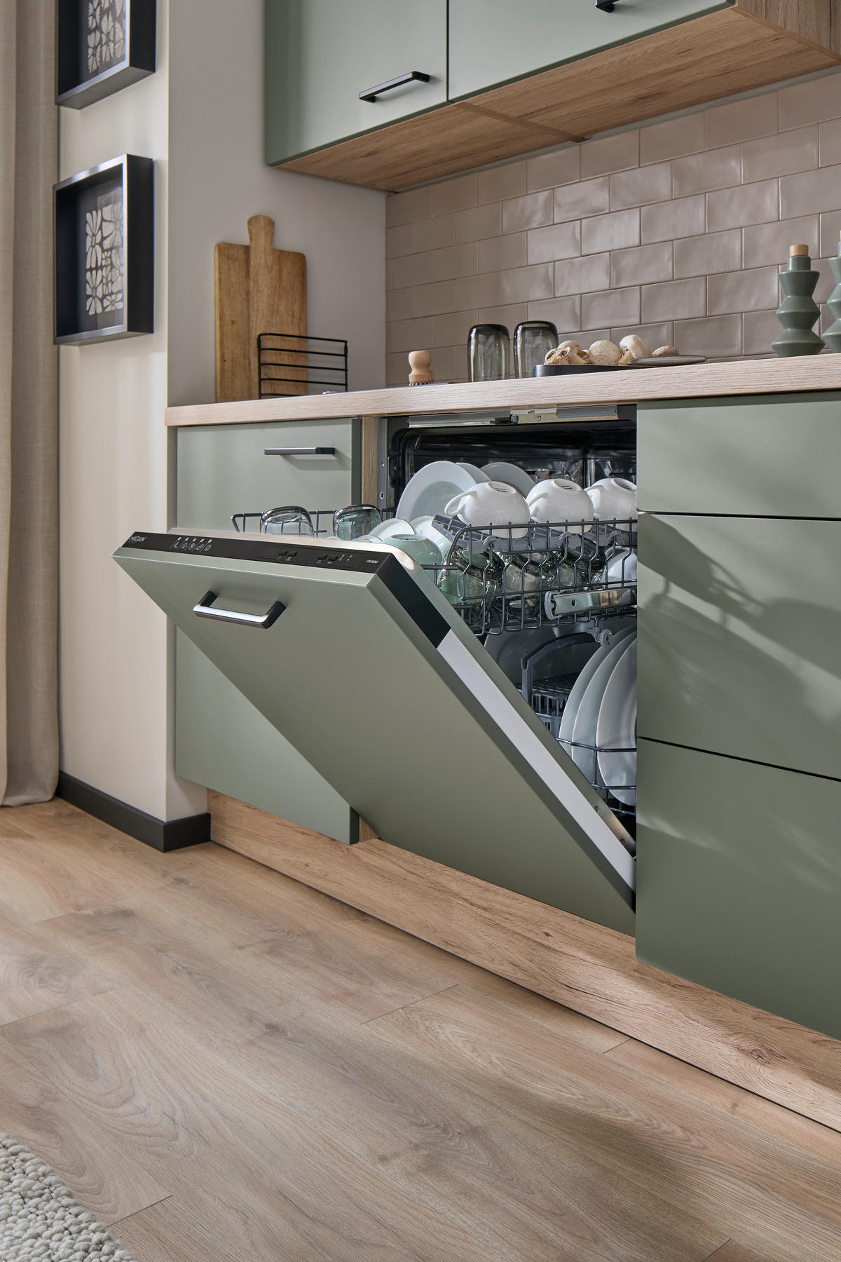 EINBAUKÜCHE 351  - Schilfgrün/Eichefarben, Design, Holzwerkstoff - Nobilia