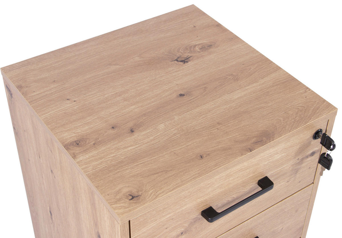 ROLLCONTAINER Eiche Artisan  - Schwarz/Eiche Artisan, MODERN, Holzwerkstoff/Kunststoff (43/56/42cm) - Livetastic
