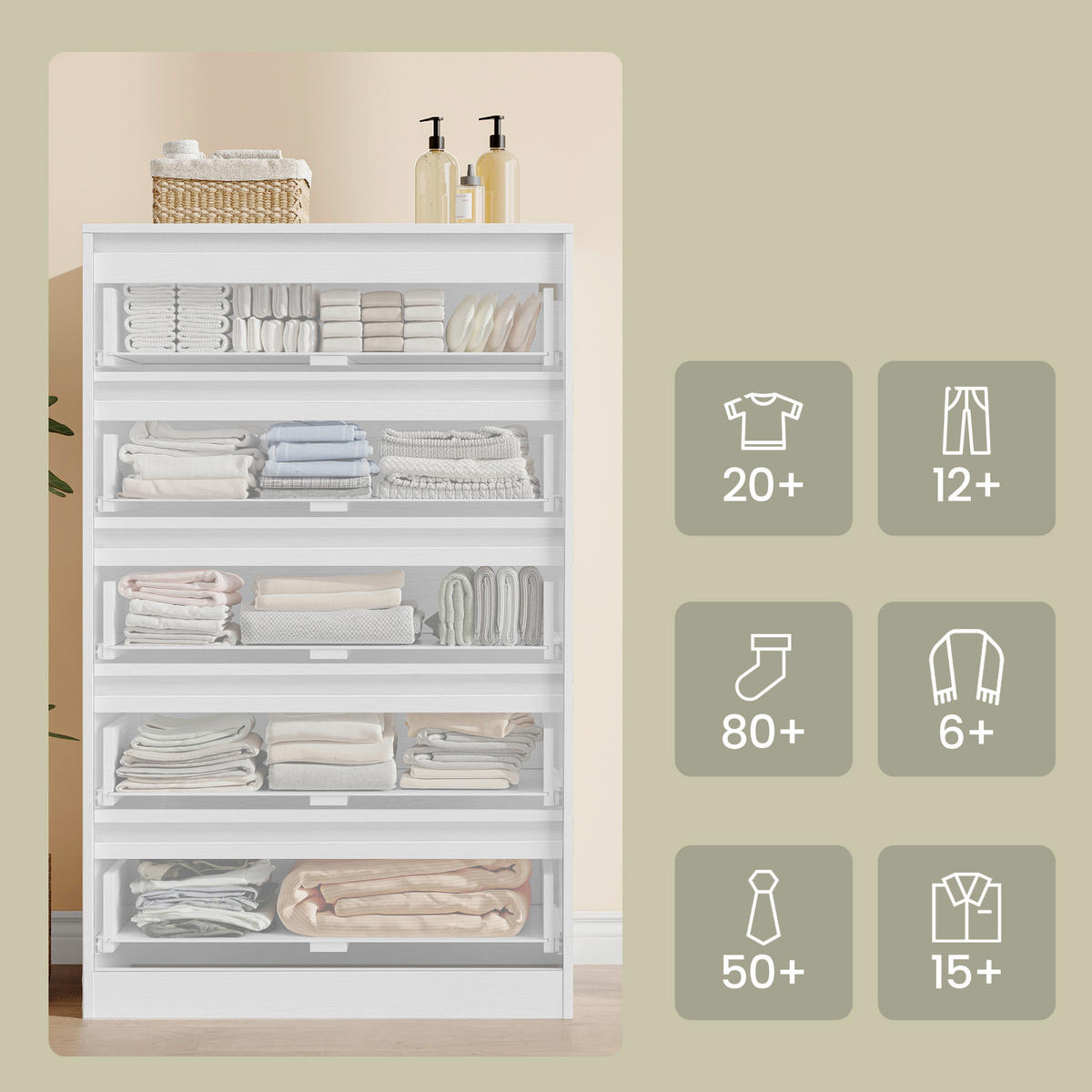 KOMMODE , 60/97,4/40 cm, 5 Schublade(n)  - Weiß, Trend, Holzwerkstoff (60/97,4/40cm) - Boxxx