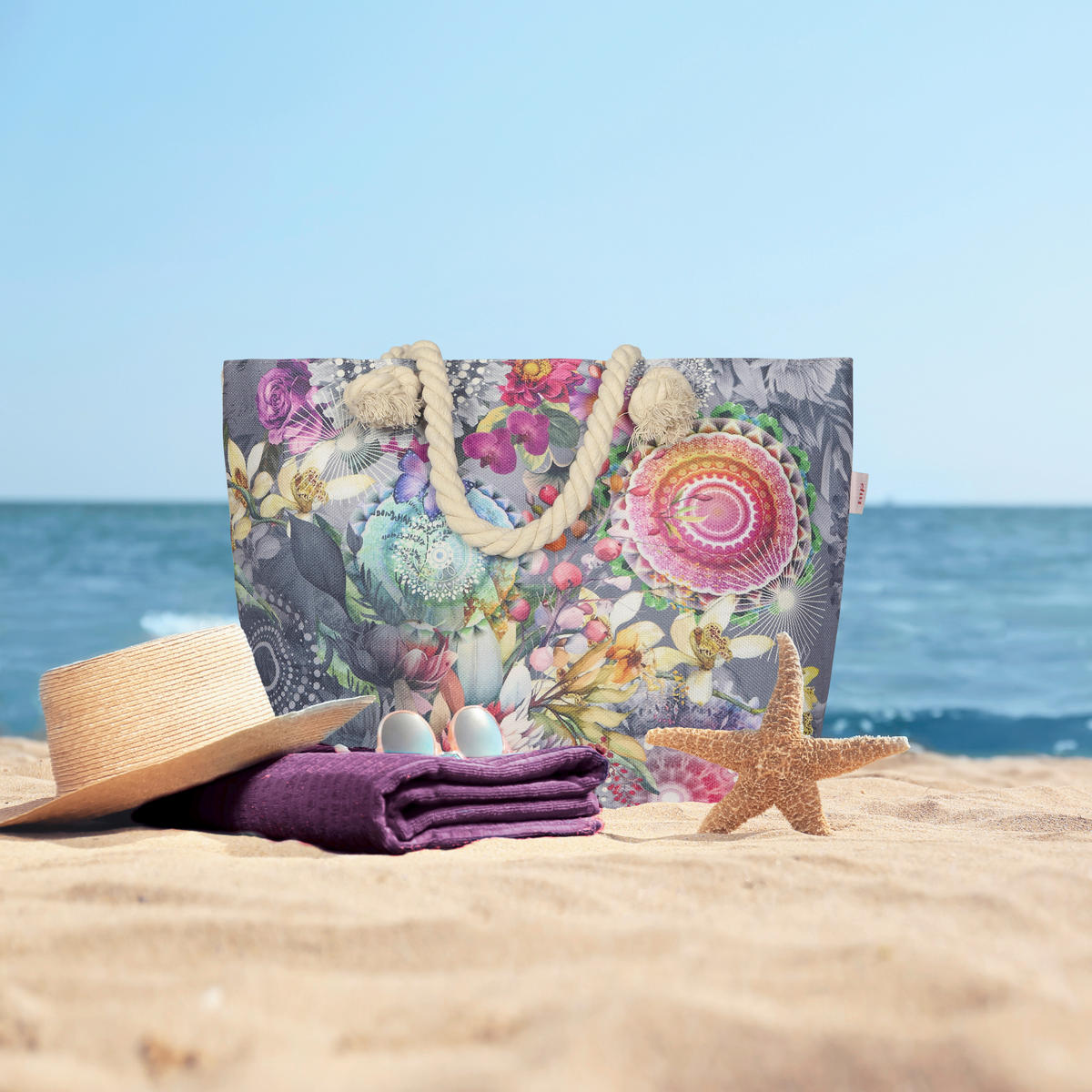 STRANDTASCHE - Multicolor/Grau, Basics, Textil (60/43cm)