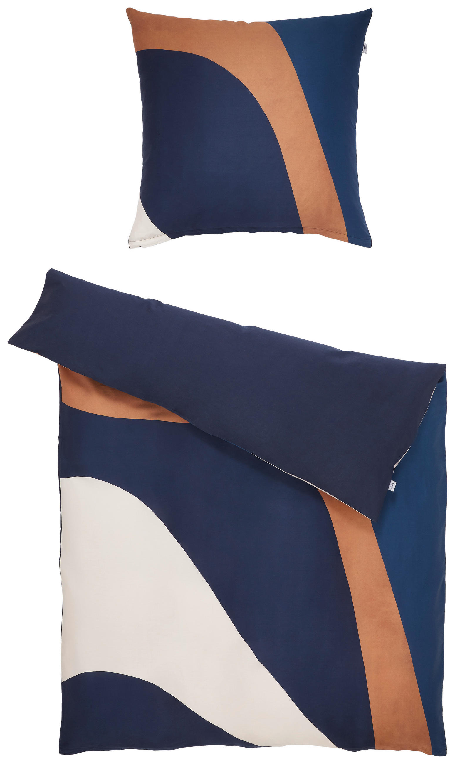 WENDEBETTWÄSCHE SW-WAVES Satin 135/200 cm  - Blau/Hellbraun, Trend, Textil (135/200cm) - Schöner Wohnen