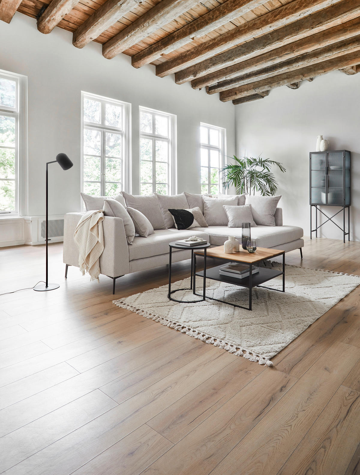 ECKSOFA in Chenille Beige  289/170 cm  - Beige/Schwarz, Design, Textil/Metall (289/170cm) - Stylife