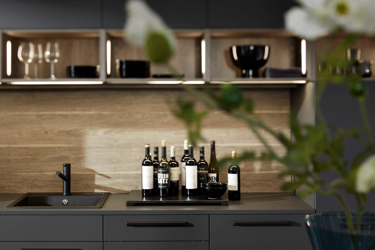 EINBAUKÜCHE   - Graphitfarben/Grau, Design, Holzwerkstoff - Dieter Knoll
