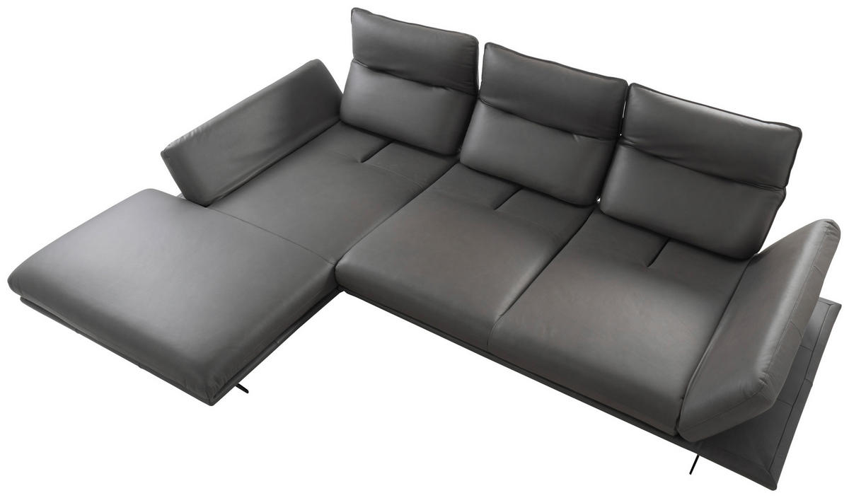 Colțar, piele, gri închis - gri închis/negru, Design, metal/piele (180/291cm) - Celina Home
