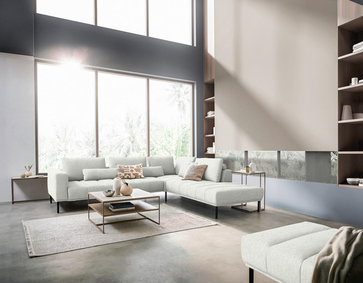 ECKSOFA  in Flachgewebe Weiß  308/270 cm  - Schwarz/Weiß, Design, Textil/Metall (308/270cm) - Pure Home Lifestyle