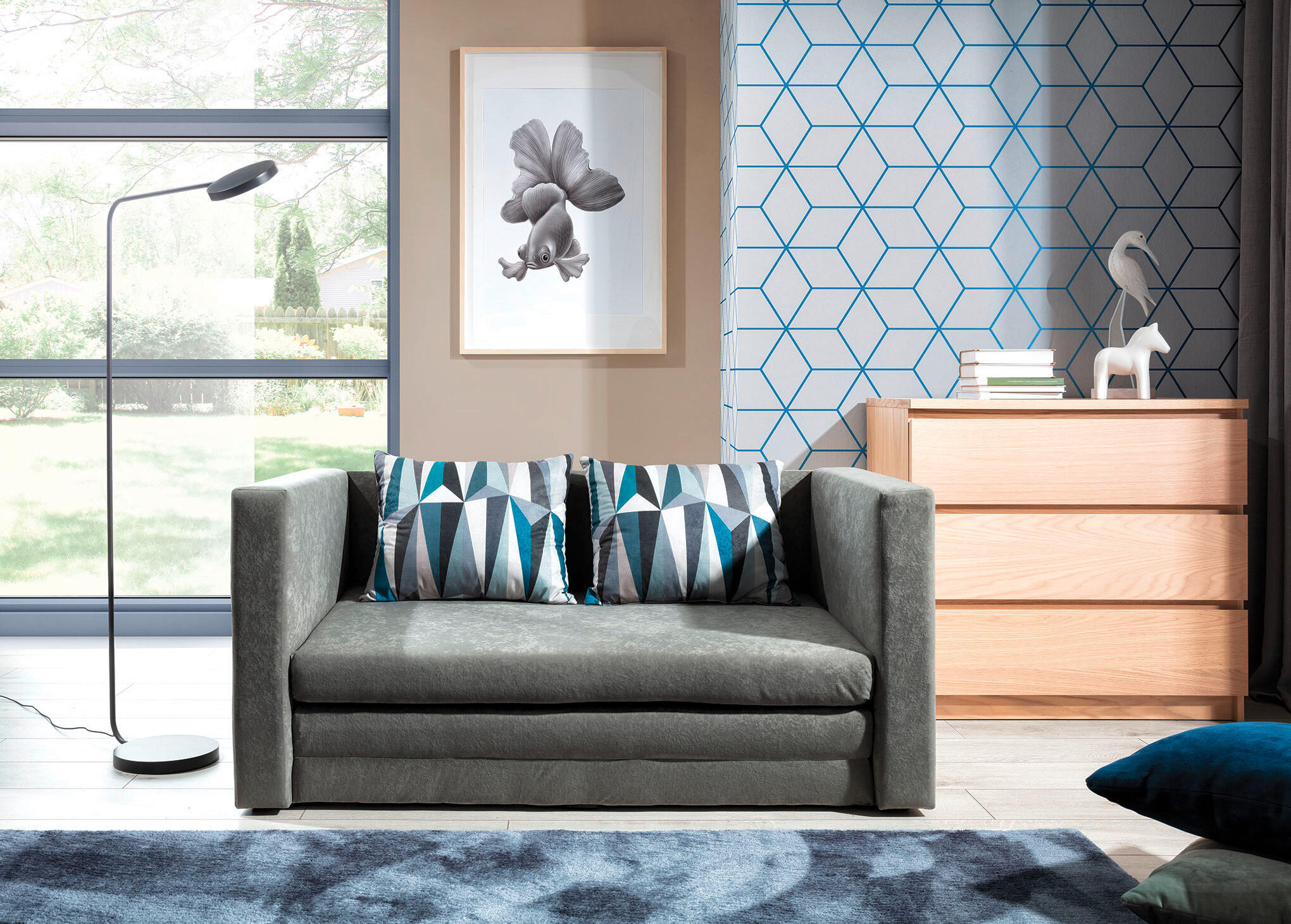SCHLAFSOFA in Mikrovelours Blaugrau  - Blaugrau/Schwarz, Design, Kunststoff/Textil (132/62/70cm) - MID.YOU