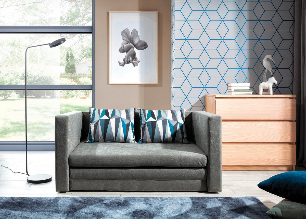 SCHLAFSOFA in Mikrovelours Blaugrau  - Blaugrau/Schwarz, Design, Kunststoff/Textil (132/62/70cm) - MID.YOU