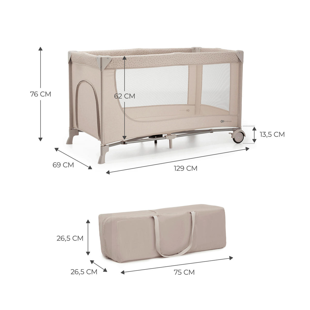 REISEBETT Joy 2 Beige  - Beige, Basics (60/120cm) - Kinderkraft