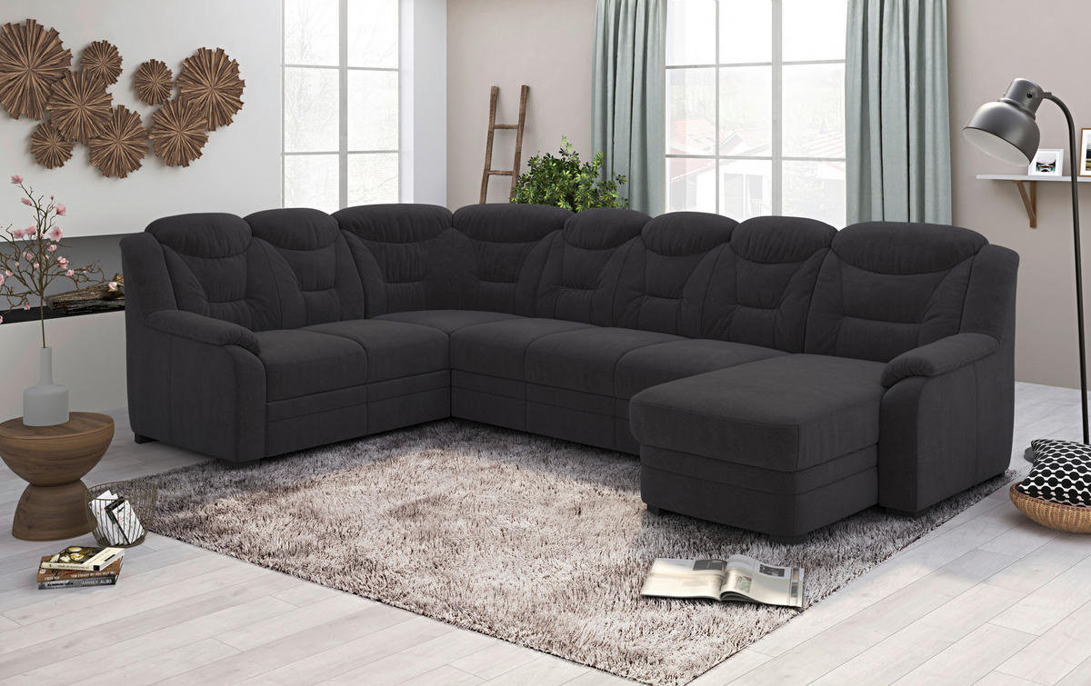 WOHNLANDSCHAFT in Chenille Schwarz  - Schwarz, Basics, Kunststoff/Textil (211/330/162cm) - MID.YOU