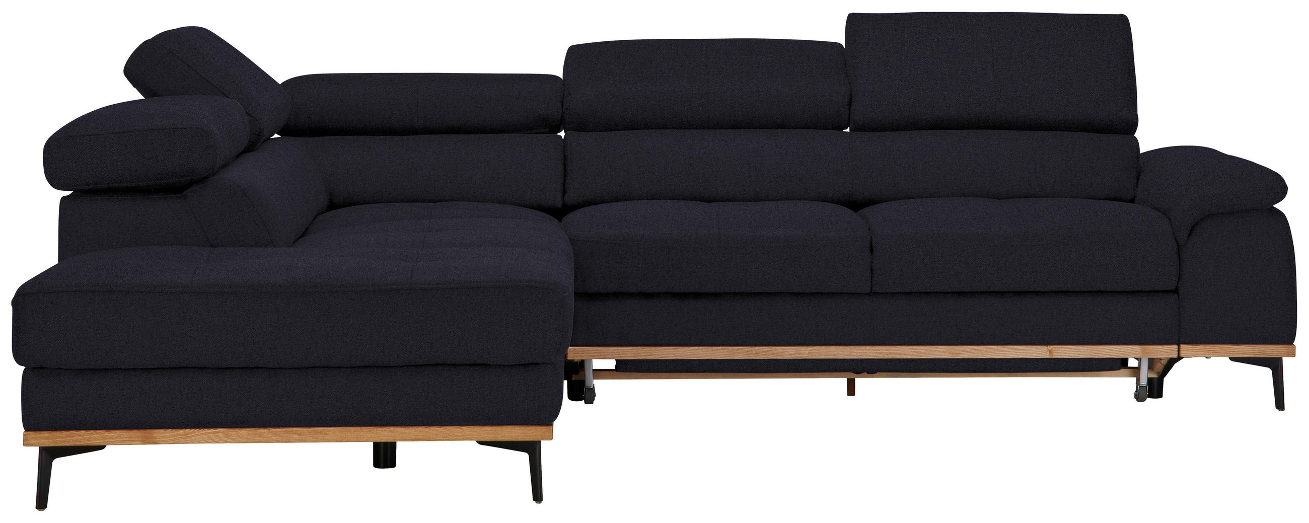 ECKSOFA Schwarz Webstoff  - Schwarz, Natur, Holz/Textil (226/282cm) - Novel