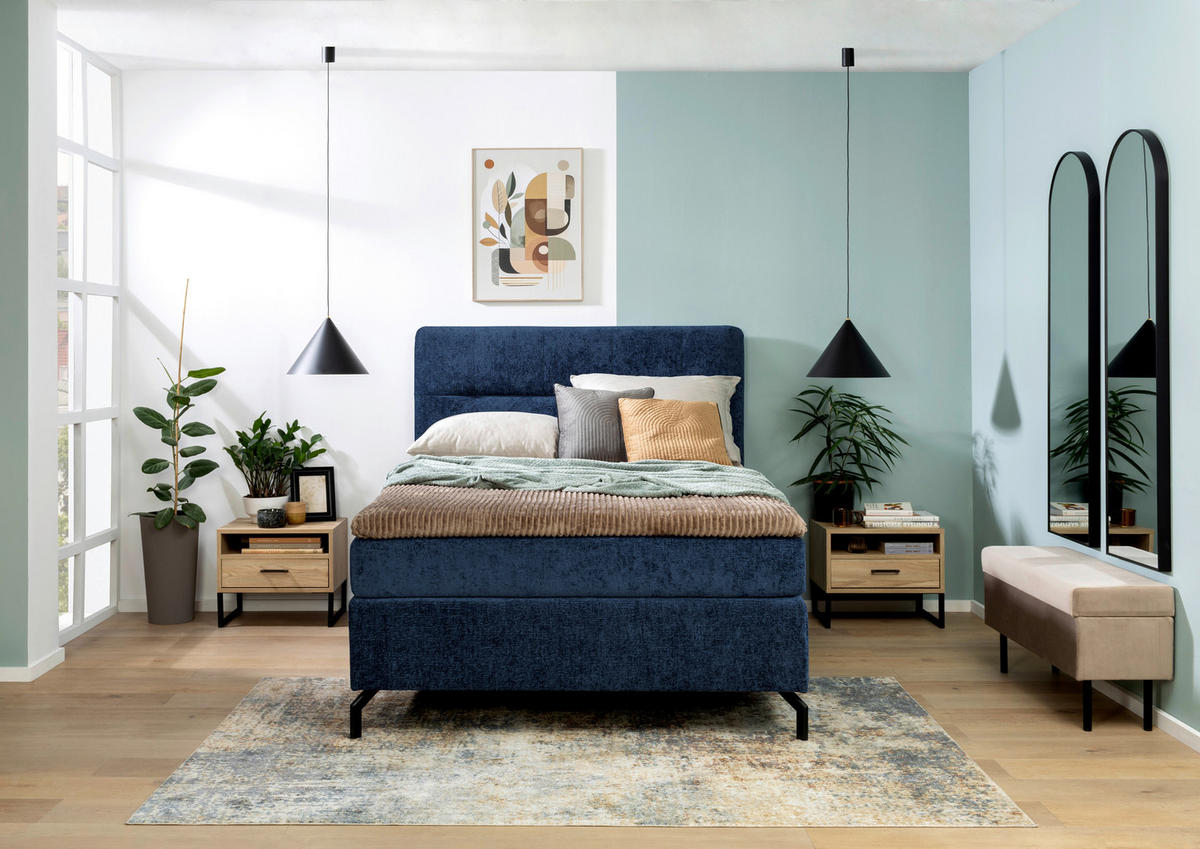 BOXSPRINGBETT 140/200 cm  in Dunkelblau  - Schwarz/Dunkelblau, Design, Textil/Metall (140/200cm) - Esposa
