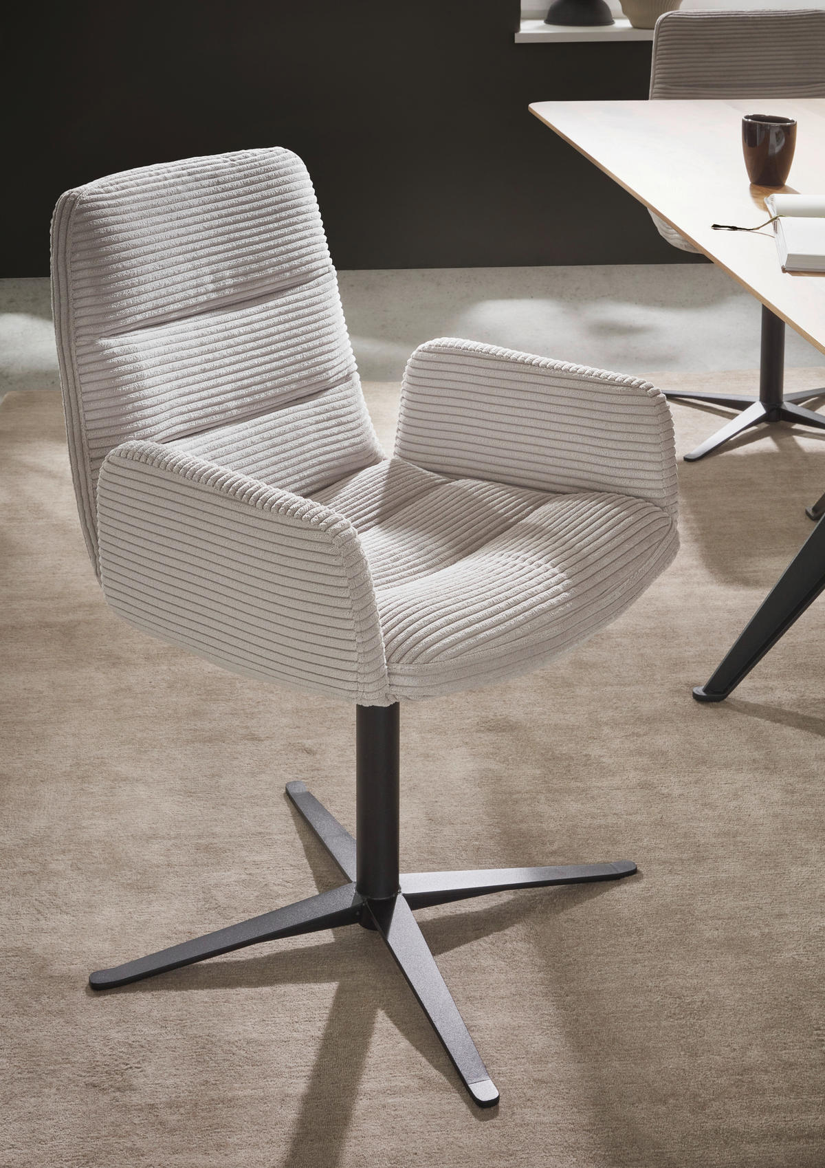 ARMLEHNSTUHL  in Cord  - Hellgrau/Schwarz, Design, Textil/Metall (61/88/66cm) - Dieter Knoll