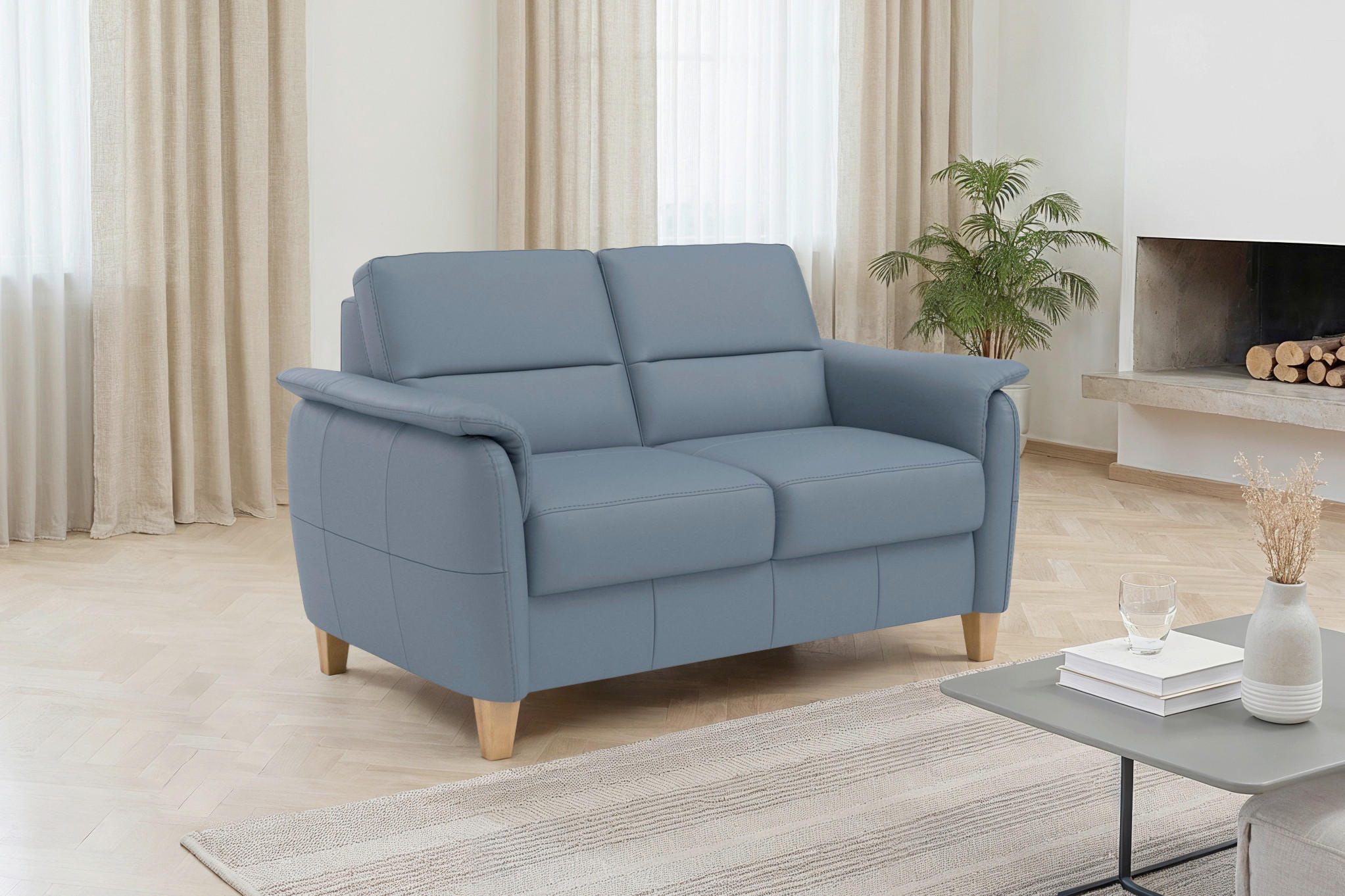Sit & More DVOUMÍSTNÁ POHOVKA, šedomodrá, pravá kůže